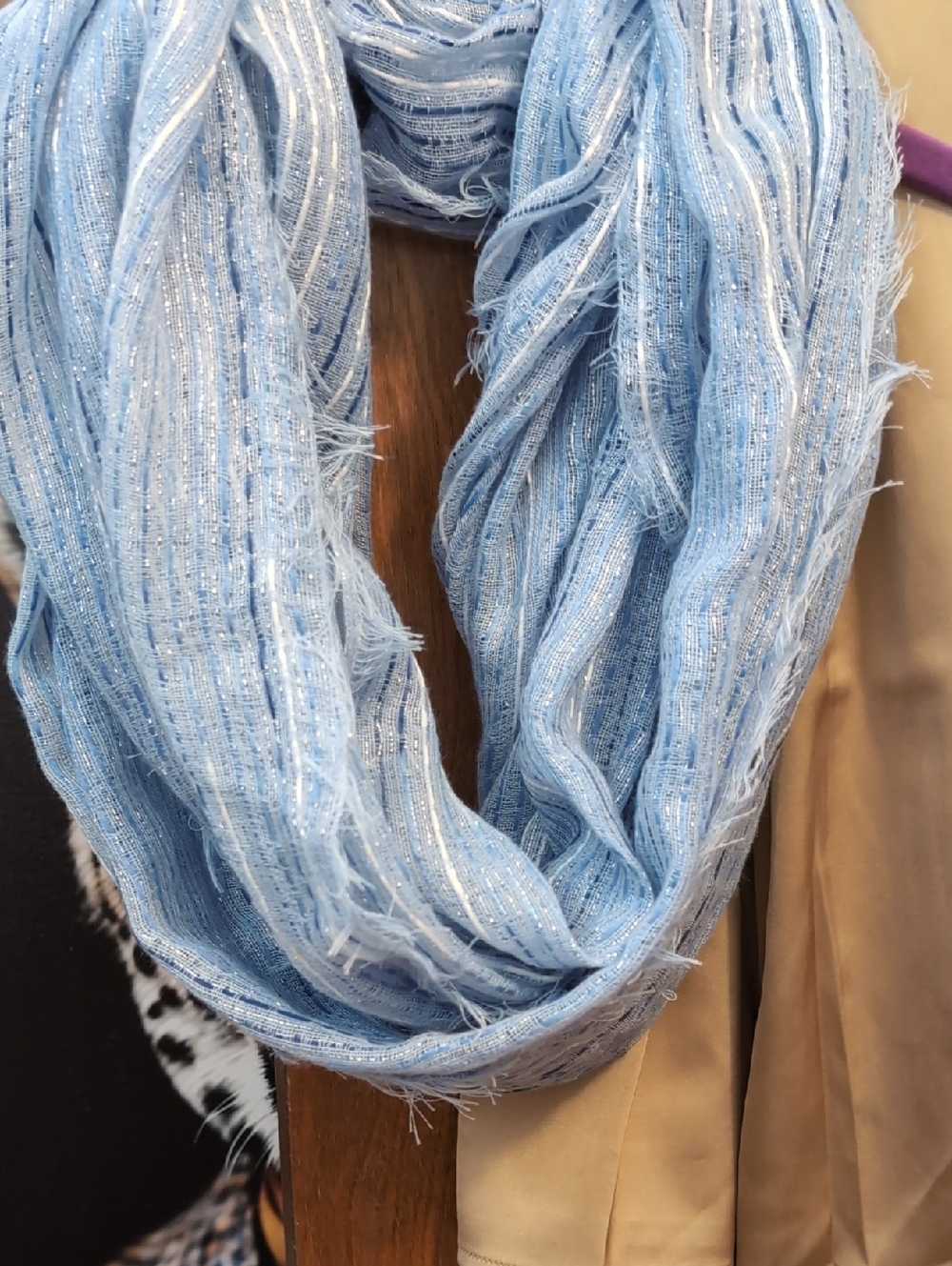 Light Blue Metallic Thread Infinity Scarf